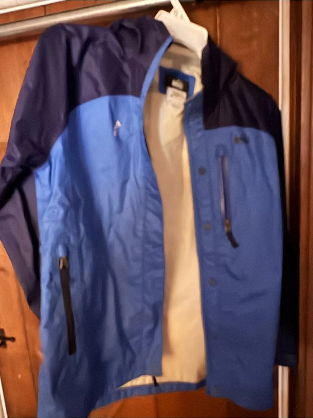 REI Two-Tone Blue Hooded Raincoat